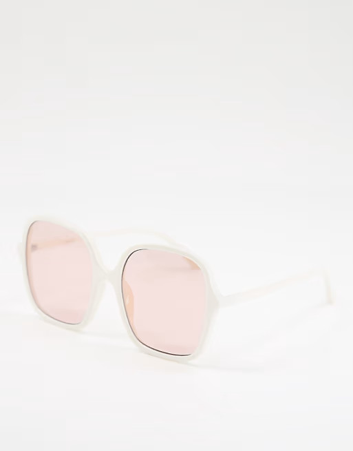 ASOS DESIGN recycled frame 70s sunglasses in white with brown lens | ASOS (Global)