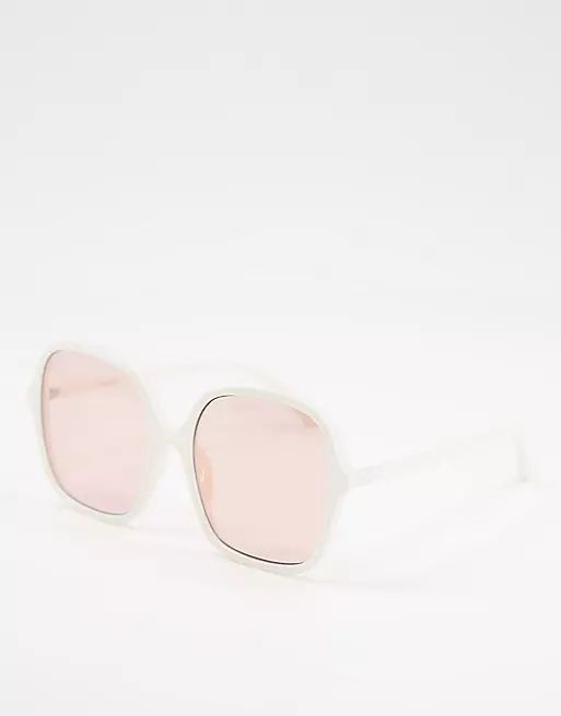 ASOS DESIGN recycled frame 70s sunglasses in white with brown lens | ASOS (Global)