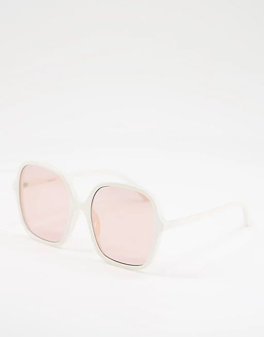 ASOS DESIGN recycled frame 70s sunglasses in white with brown lens | ASOS (Global)