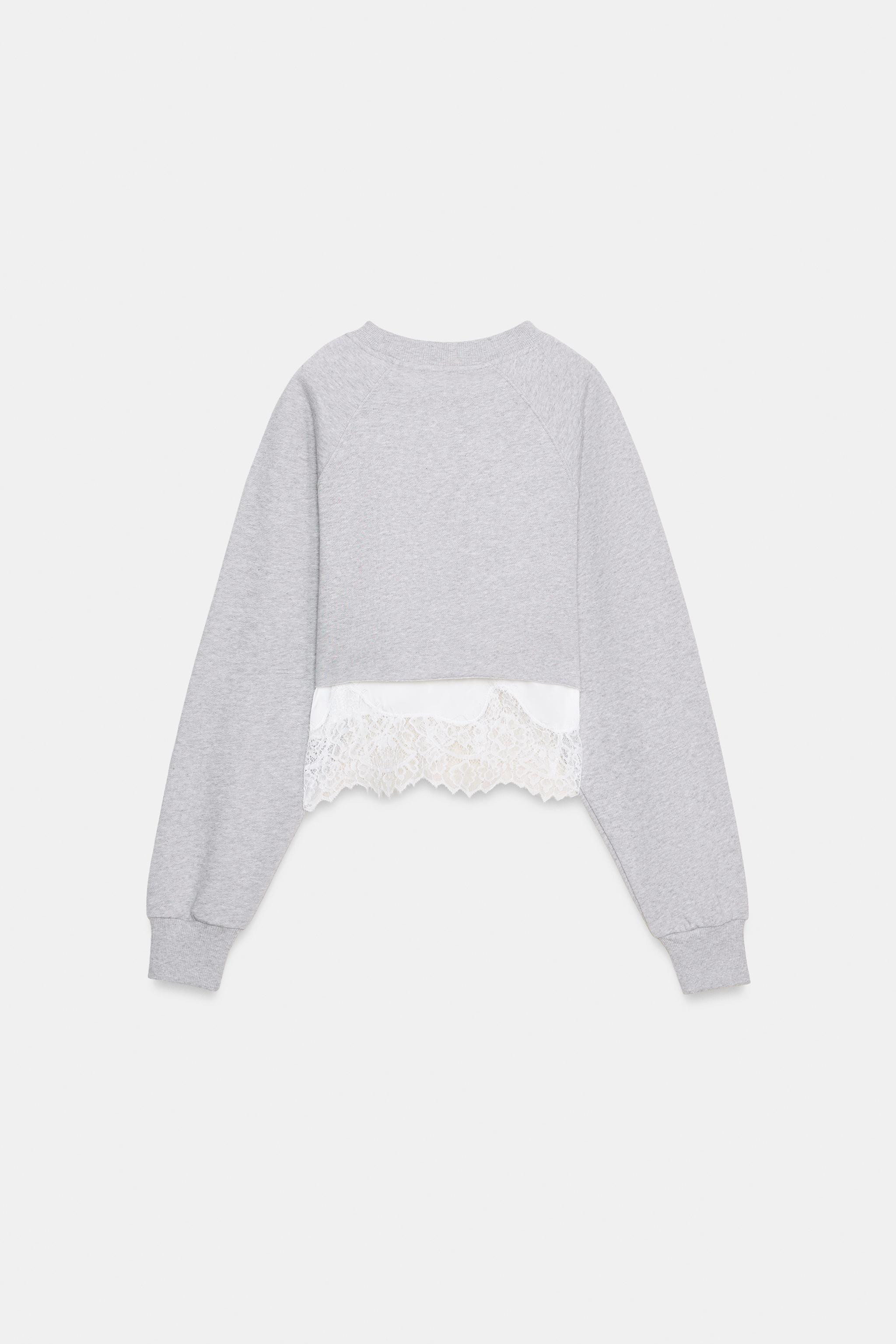 CROPPED SWEATSHIRT WITH LACE | Zara UK