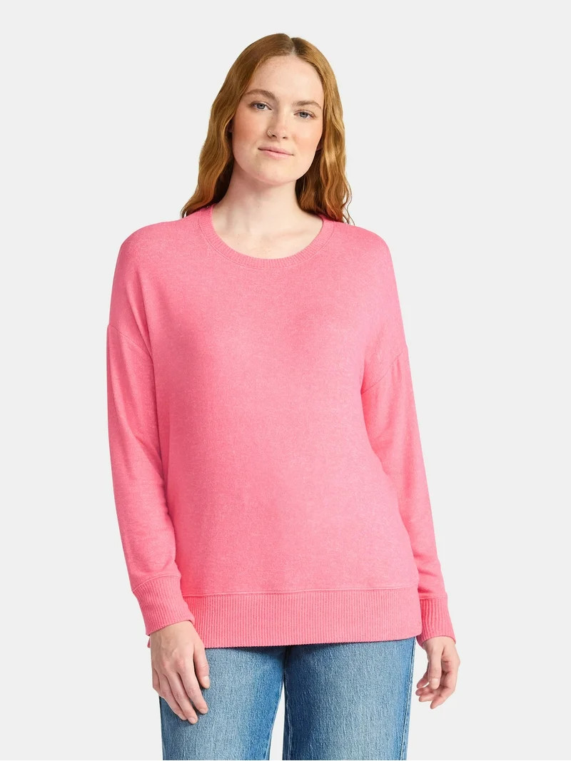 Time and Tru Women's Hacci Knit Tee with Long Sleeves, Sizes XS-XXXL | Walmart (US)