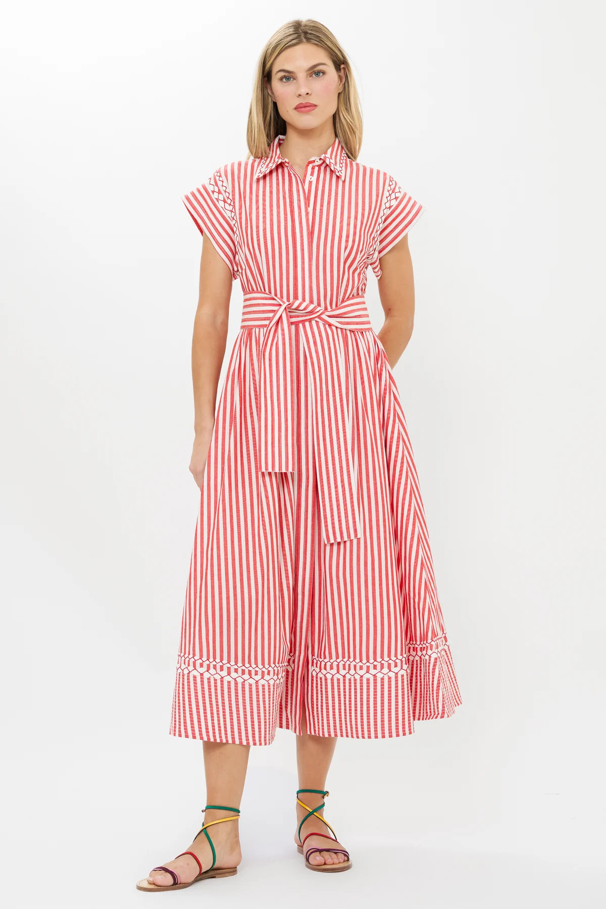 Belted Shirt Dress- Sconset Red | Oliphant Design