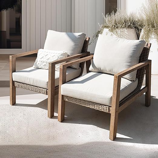 IDZO Olivier Premium Eucalyptus Outdoor Club Chairs Set of 2, 400lbs Heavy Duty Patio Furniture S... | Amazon (US)