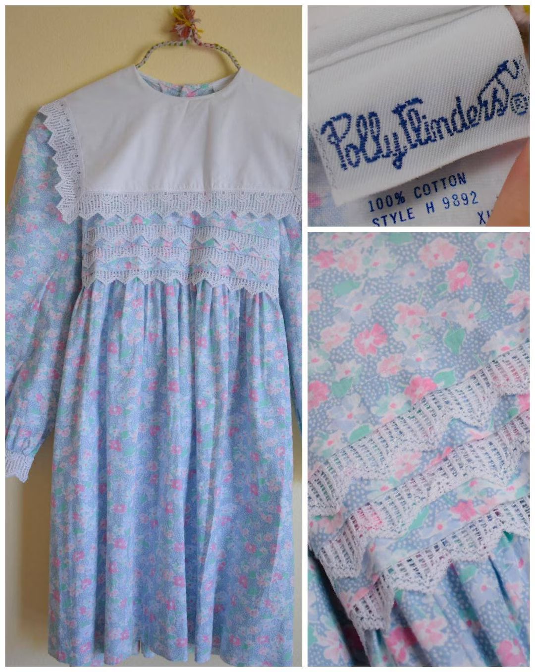 Vtg. Polly Flinders girls Easter dress, 1980s bib style, size 12 | Etsy (US)