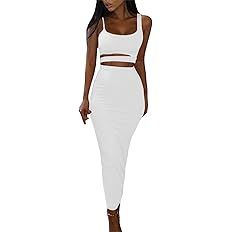 PRIMODA Women's Sexy Asymmetrical Spaghetti Strap Dress Square Neck Sleeveless Bodycon Midi Club ... | Amazon (US)