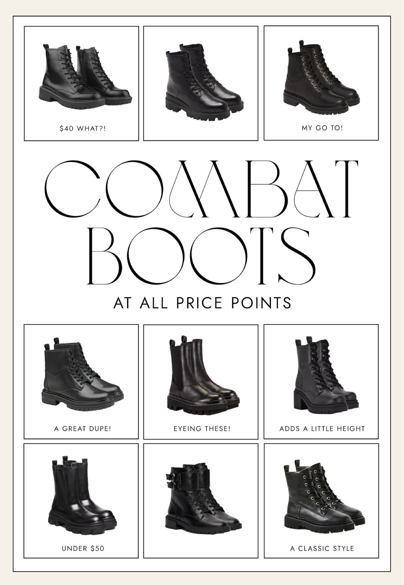 Combat boots at every price point - perfect for Fall 

#LTKSeasonal #LTKshoecrush #LTKunder100