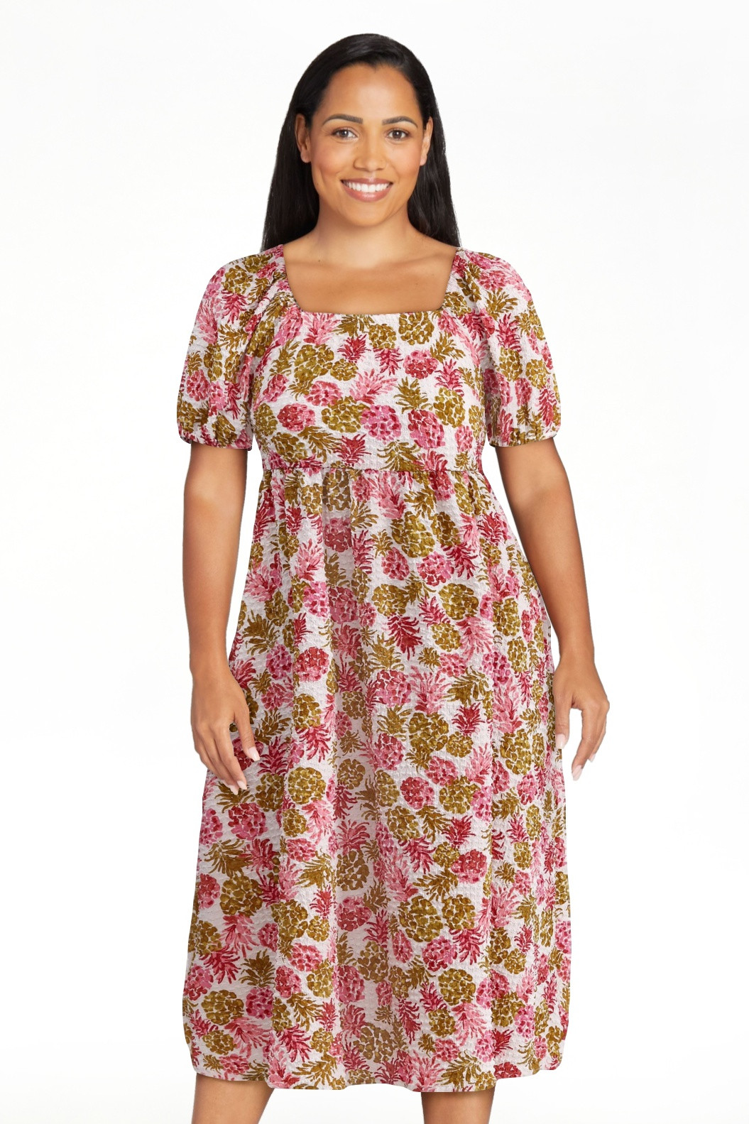 Time and Tru Women's and Women's Plus Square Neck Midi Dress, Sizes XS-4X | Walmart (US)