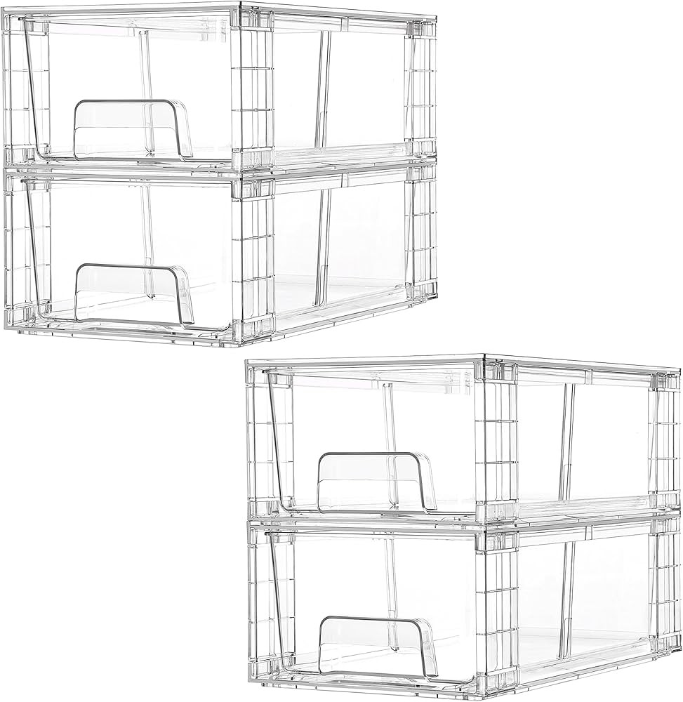 Vtopmart 4 Pack Stackable Storage Drawers,Clear Acrylic Drawer Organizers with Handles, Easily As... | Amazon (US)