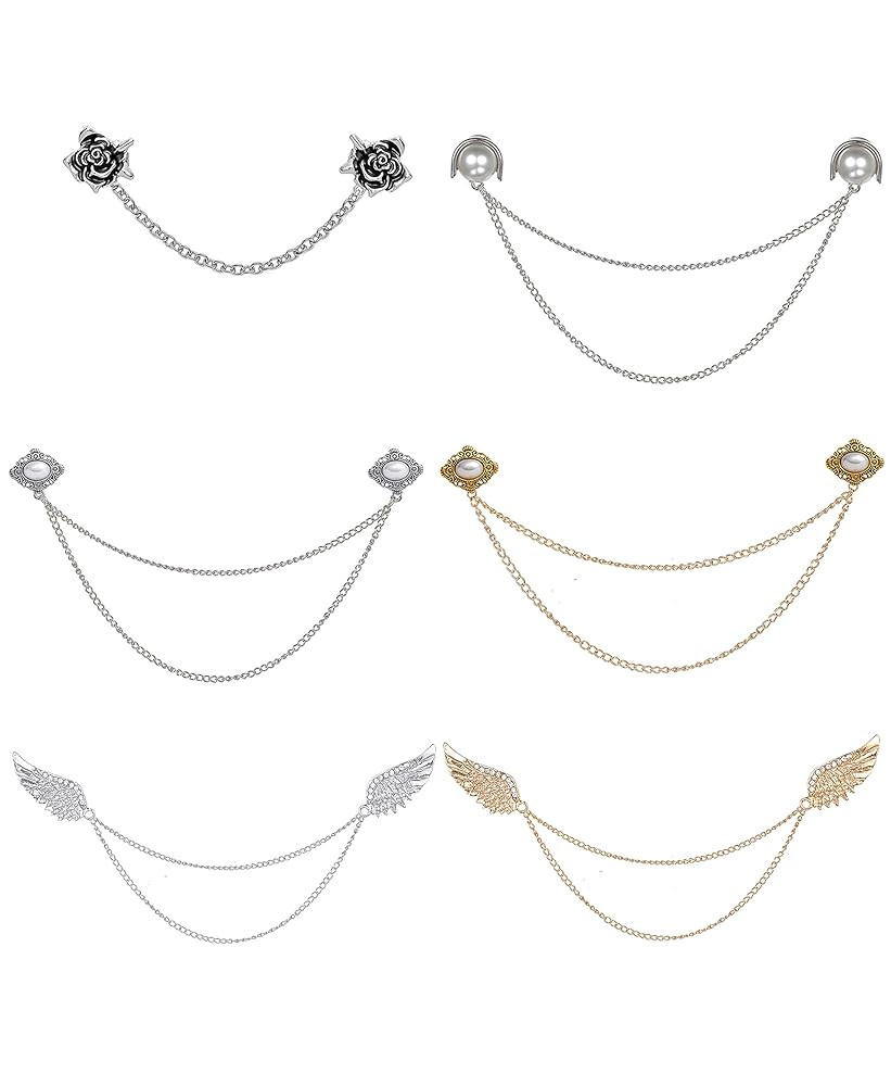 6 Pcs Antique Sweater Shawl Clip Chain Renaissance Style Rose Bowknot Brooch Flowers Wings Heart ... | Amazon (US)