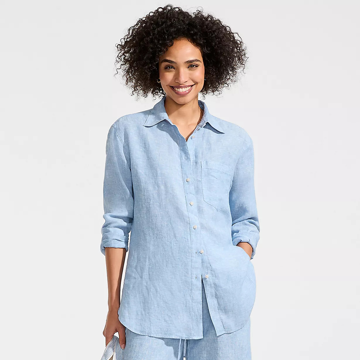 Women's Linen Oversized Button Front Shirt | Lands' End (US)