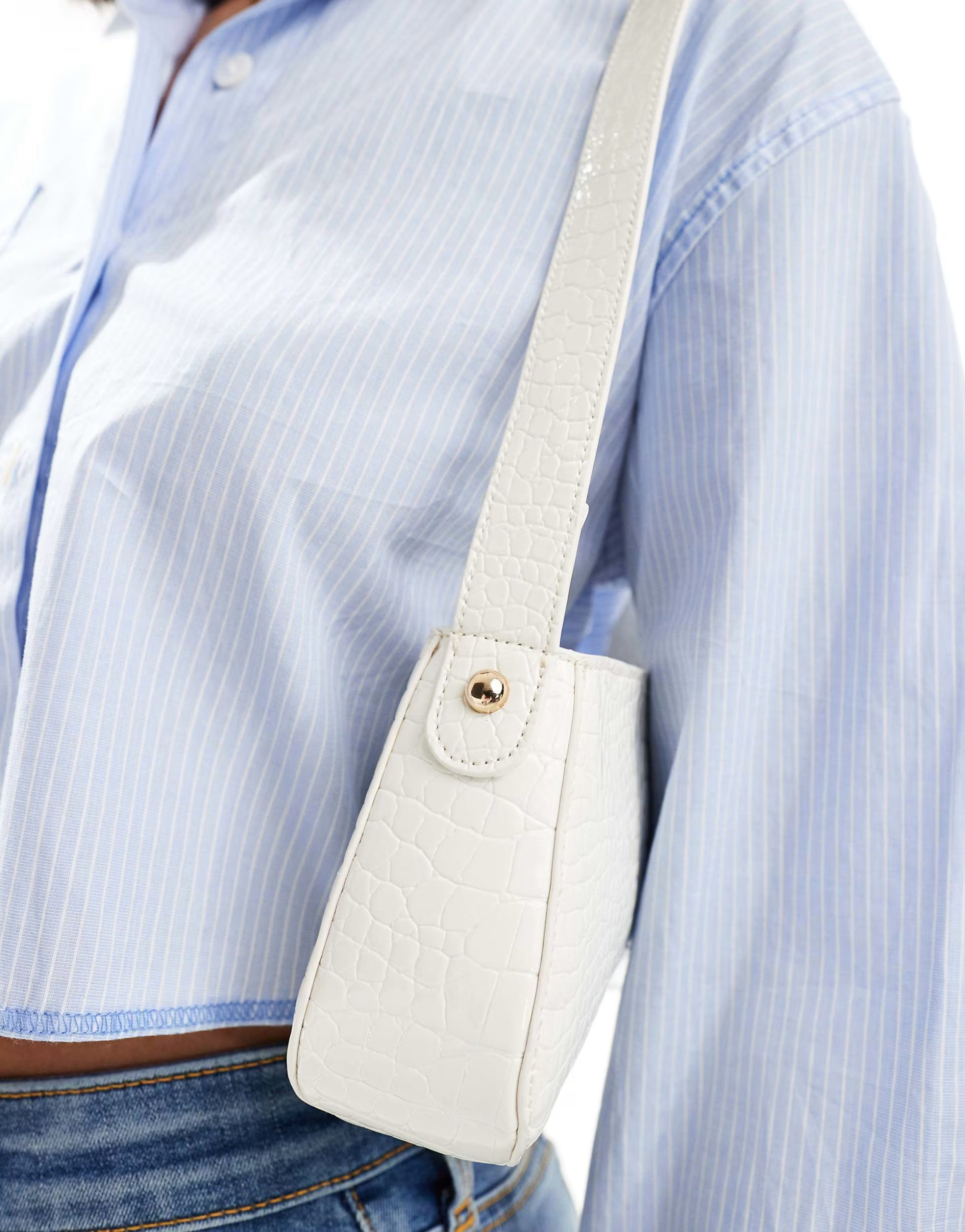 ASOS DESIGN high shine curved base shoulder bag in white | ASOS (Global)