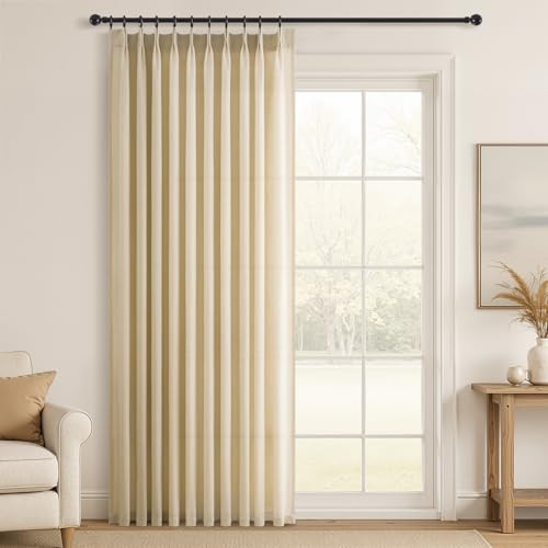 Topfinel 84 Inches Long Pinch Pleated Semi Sheer Curtains,Natural Linen Blended Light Filtering Window Curtains 84 Length for Living Room Bedroom Pinch Pleat Drapes with Hooks 1 Panels 60" Wx84 L | Amazon (US)