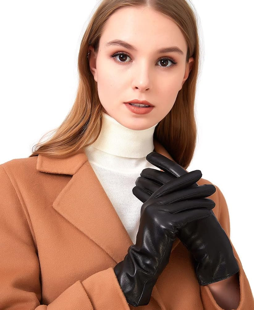 ZLUXURQ Womens Soft Genuine Lambskin Leather Touchscreen Winter Driving Gloves Cashmere Lined | Amazon (US)