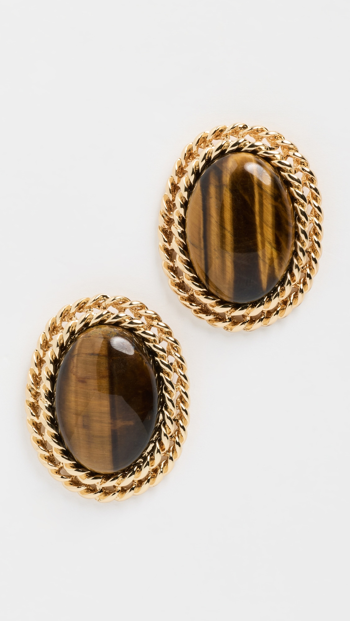 Kenneth Jay Lane Cabochon Earrings Tigers Eye One Size | Shopbop