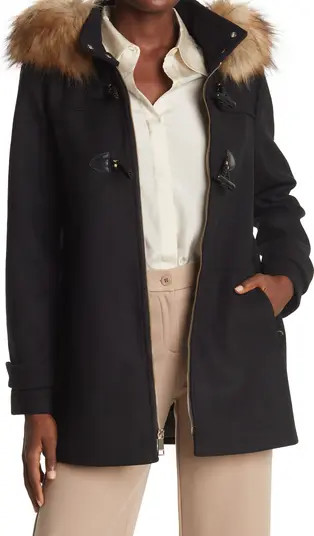 Nine West Faux Fur Trim Hooded Toggle Coat | Nordstromrack | Nordstrom Rack