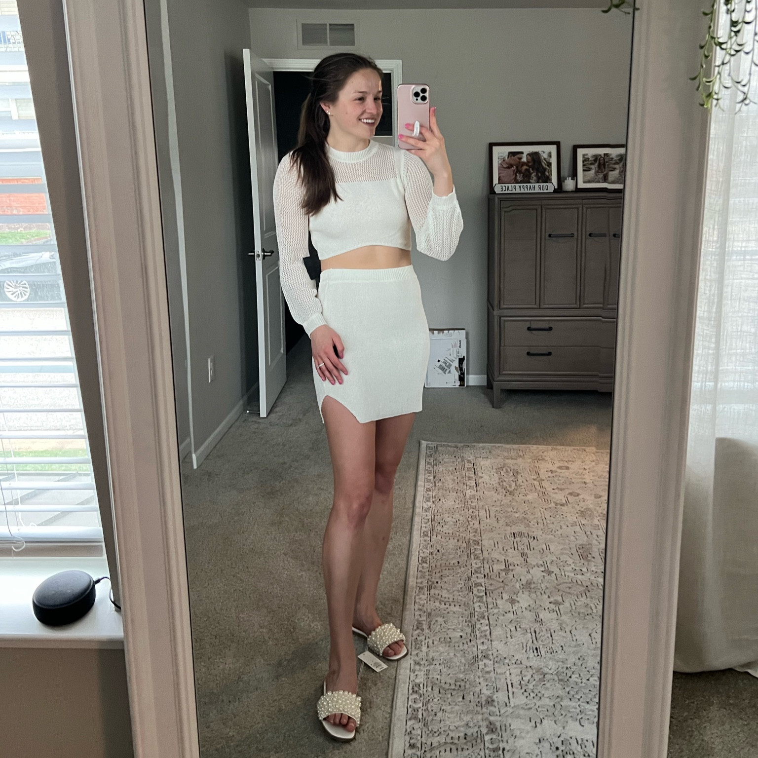 Such a cute bridal fit. 2 piece from lulus, wearing size M (I tried the small but it was too tight). Slides from target 👰🏼

#LTKSeasonal #LTKwedding #LTKfindsunder50