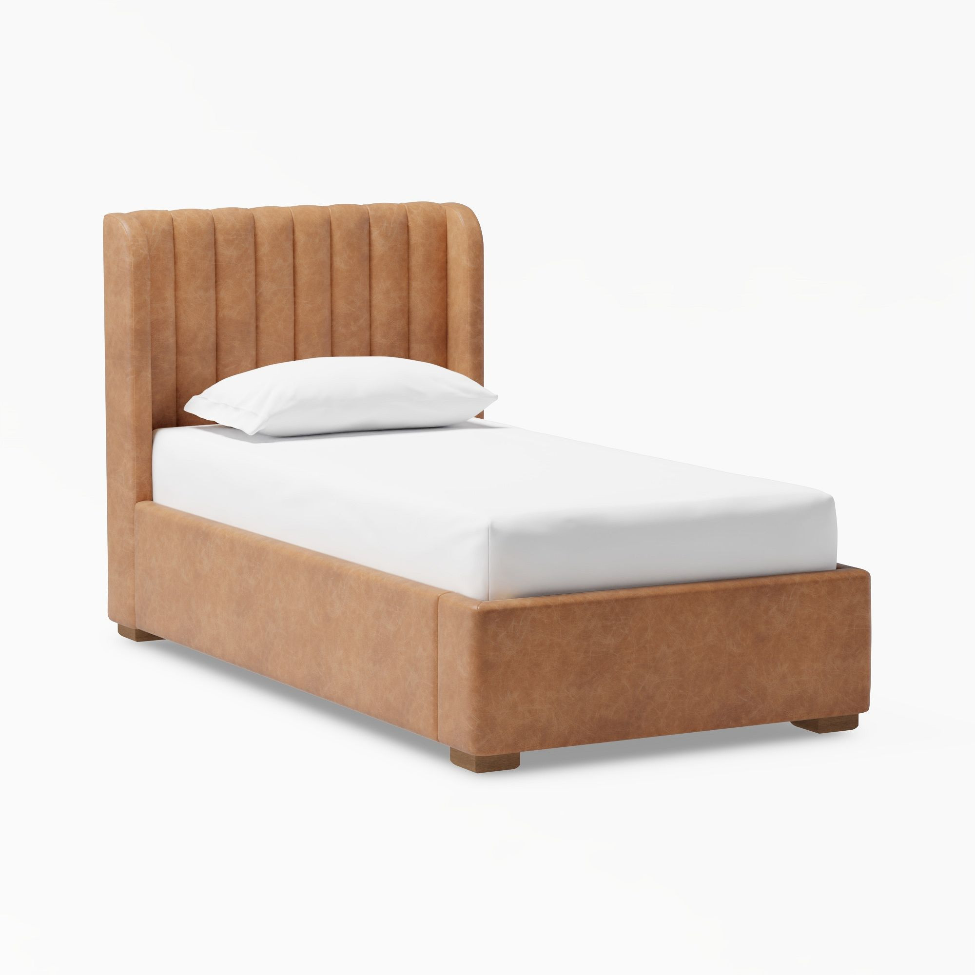 Arden Upholstered Classic Bed, Twin, Faux Leather Caramel | Pottery Barn Teen