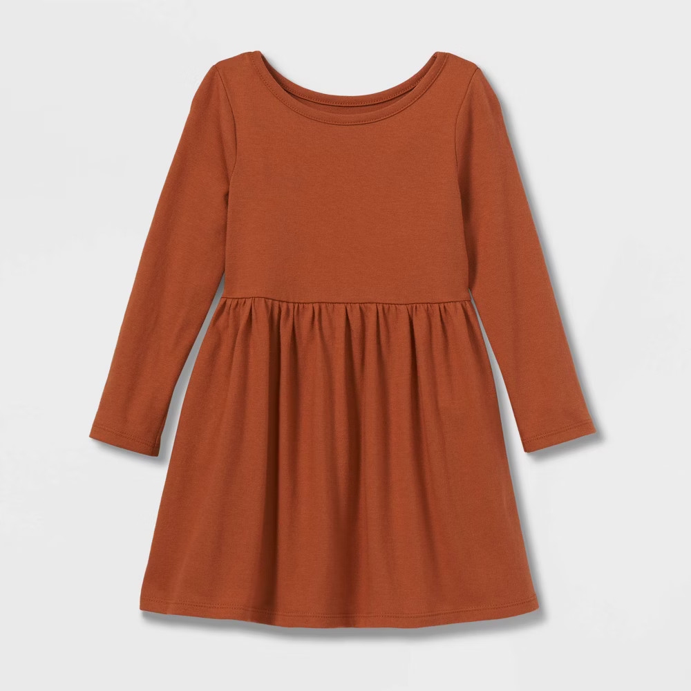 Toddler Girls' Solid Knit Long Sleeve Dress - Cat & Jack Brown 3T | Target
