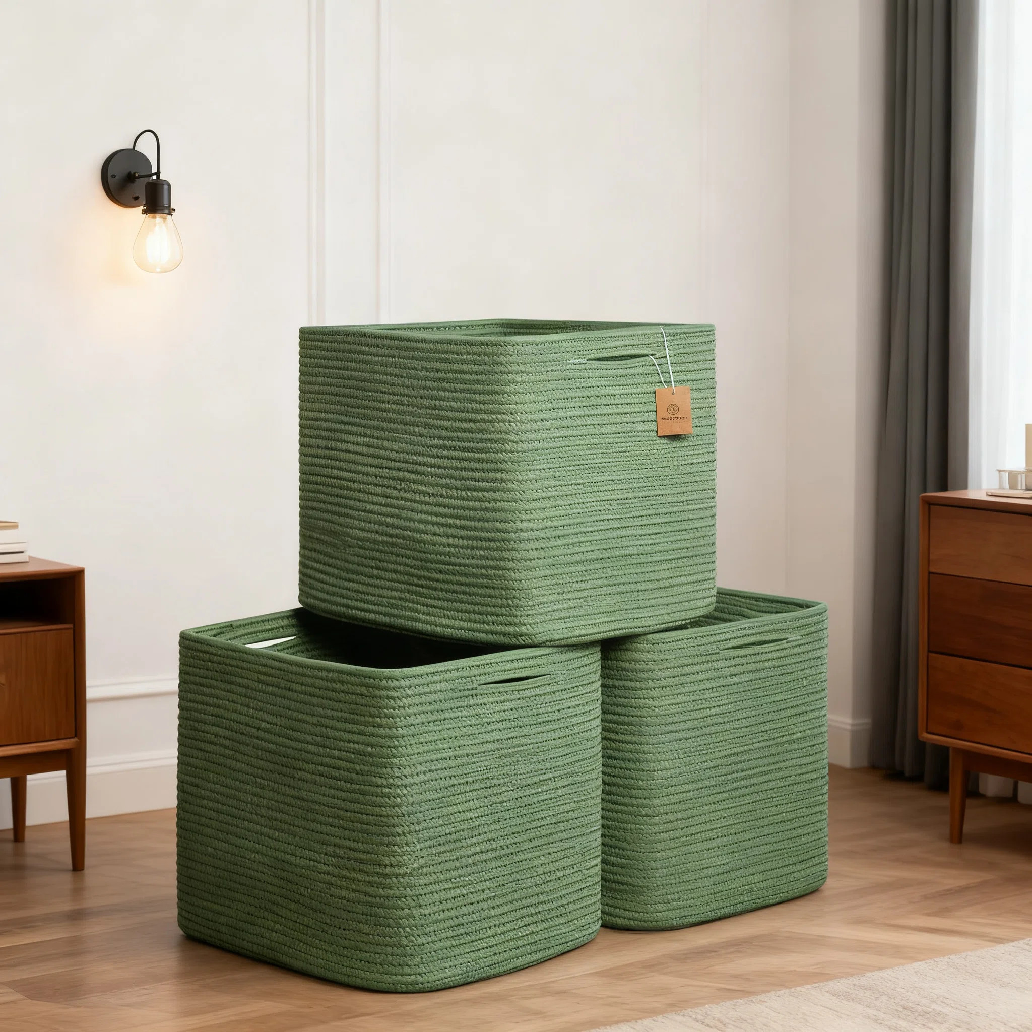 Cotton Rope Storage Bins 3-Pack | Woven Cube Organizer Baskets With Reinforced Handles | Shelf In... | Wayfair North America