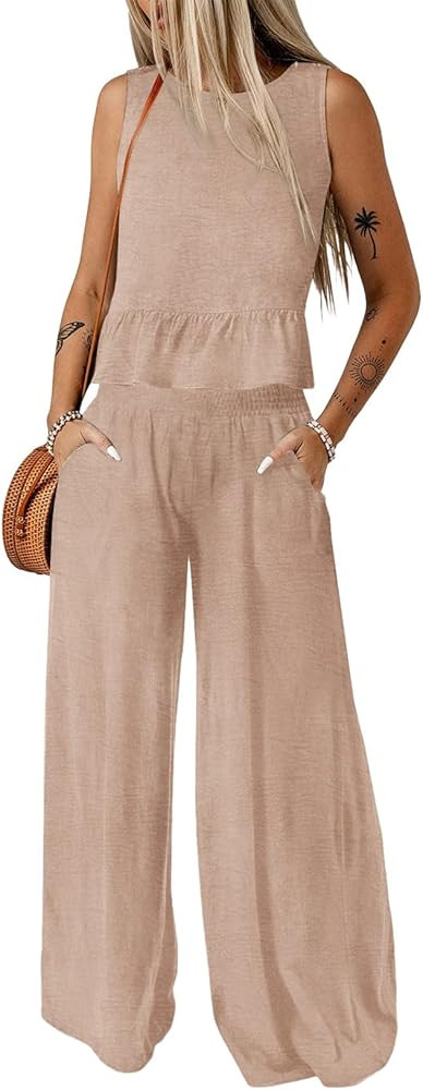 Dokotoo Pants Sets Women 2 Piece Outfits Sleeveless Round Neck Tank Tops Matching Sets for Women ... | Amazon (US)