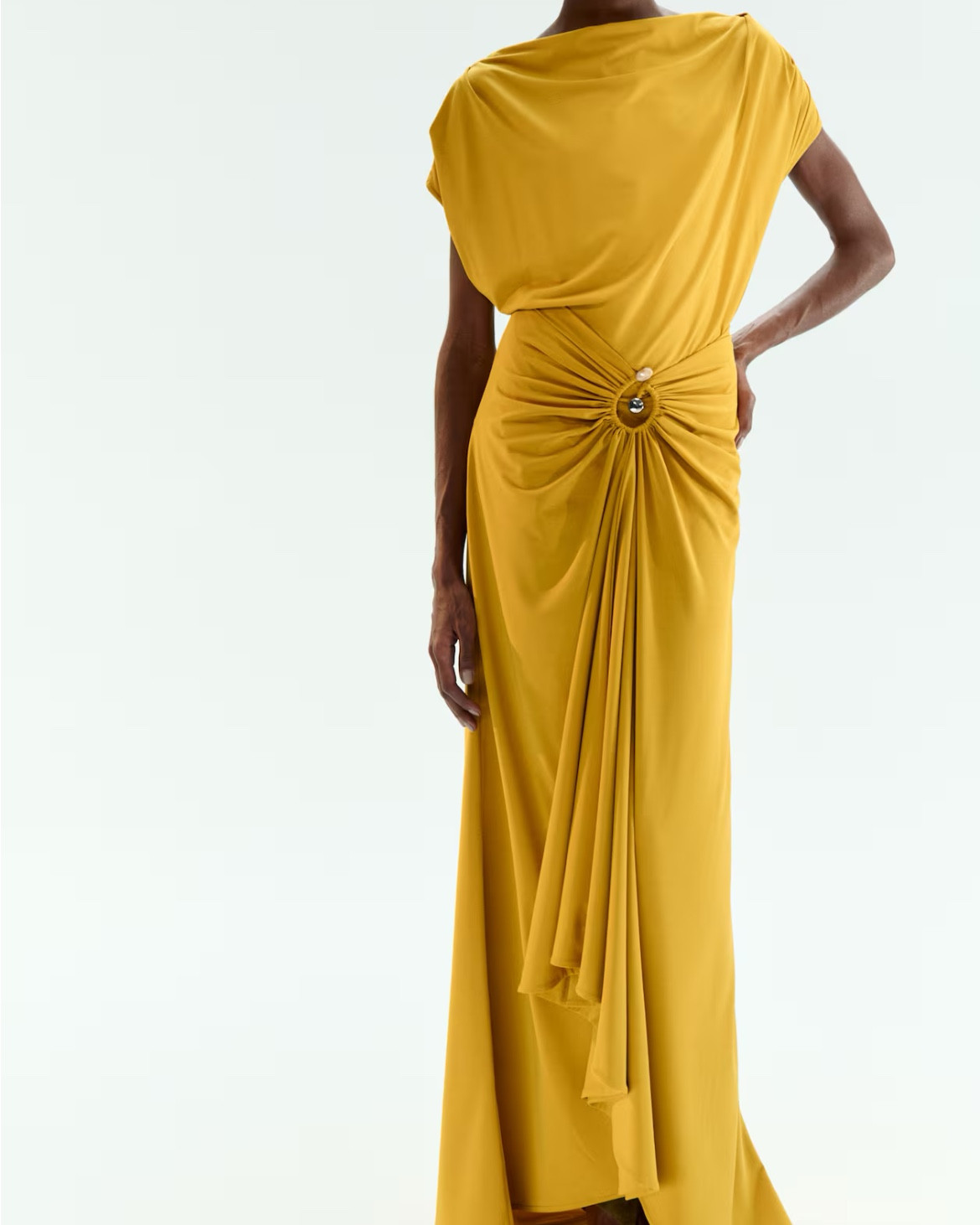 Gold drape detail midi dress
Wedding guest dress 

#LTKSeasonal
