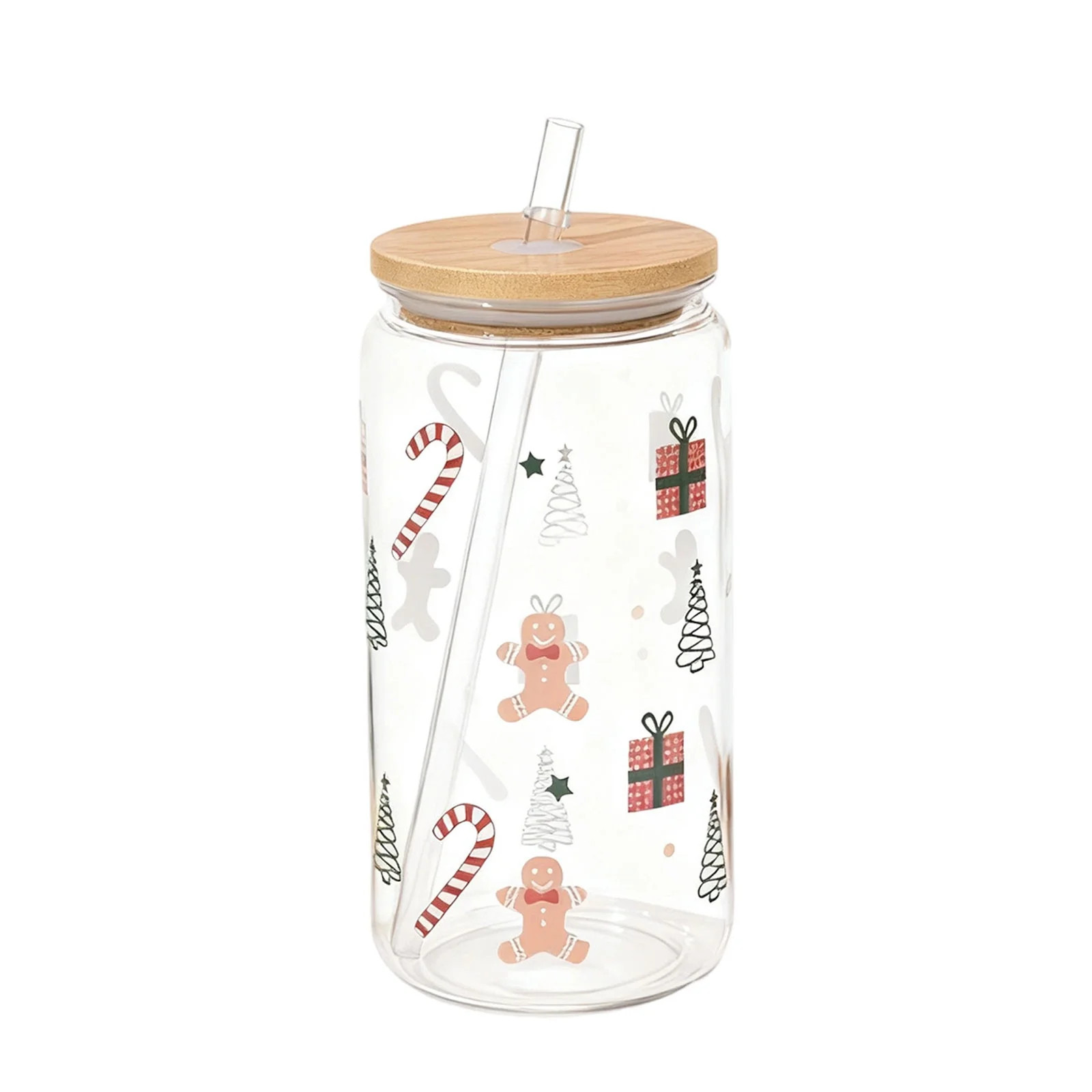 16oz Christmas Glass Can Tumbler Festive Reusable Beverage Cup with Leak Proof Lid & Straw, Perfe... | Walmart (US)