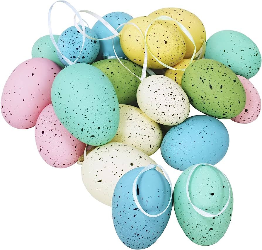 18 Pcs 3 Sizes 6 Colors Hanging Foam Easter Eggs Speckled Eggs Ornaments Decorative Easter Eggs i... | Amazon (US)