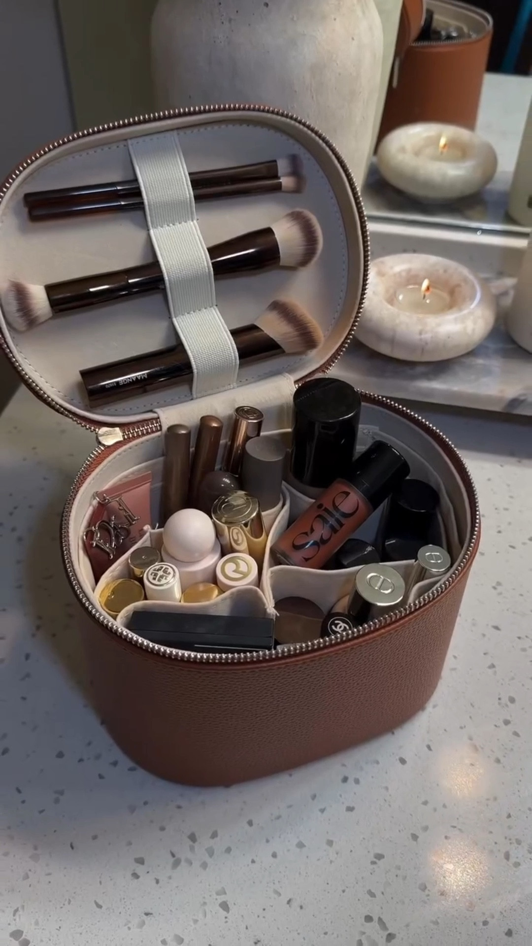 The most perfect makeup bag 🤎🧸 
•
•
•
#makeup #restock #aesthetic #asmr #satisfying satisfyingvideos, makeupbag, brown, organization

#LTKBeauty #LTKselfcare