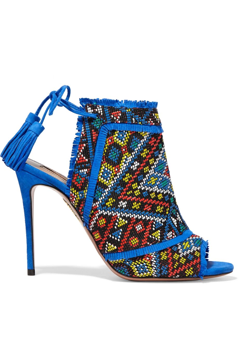 Aquazzura Colorado Embroidered Suede Sandals, Cobalt Blue, Women's US Size: 7, Size: 37.5 | NET-A-PORTER (US)
