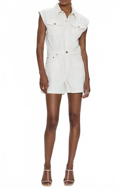Lennox Denim Romper In Ecru | Shop Simon