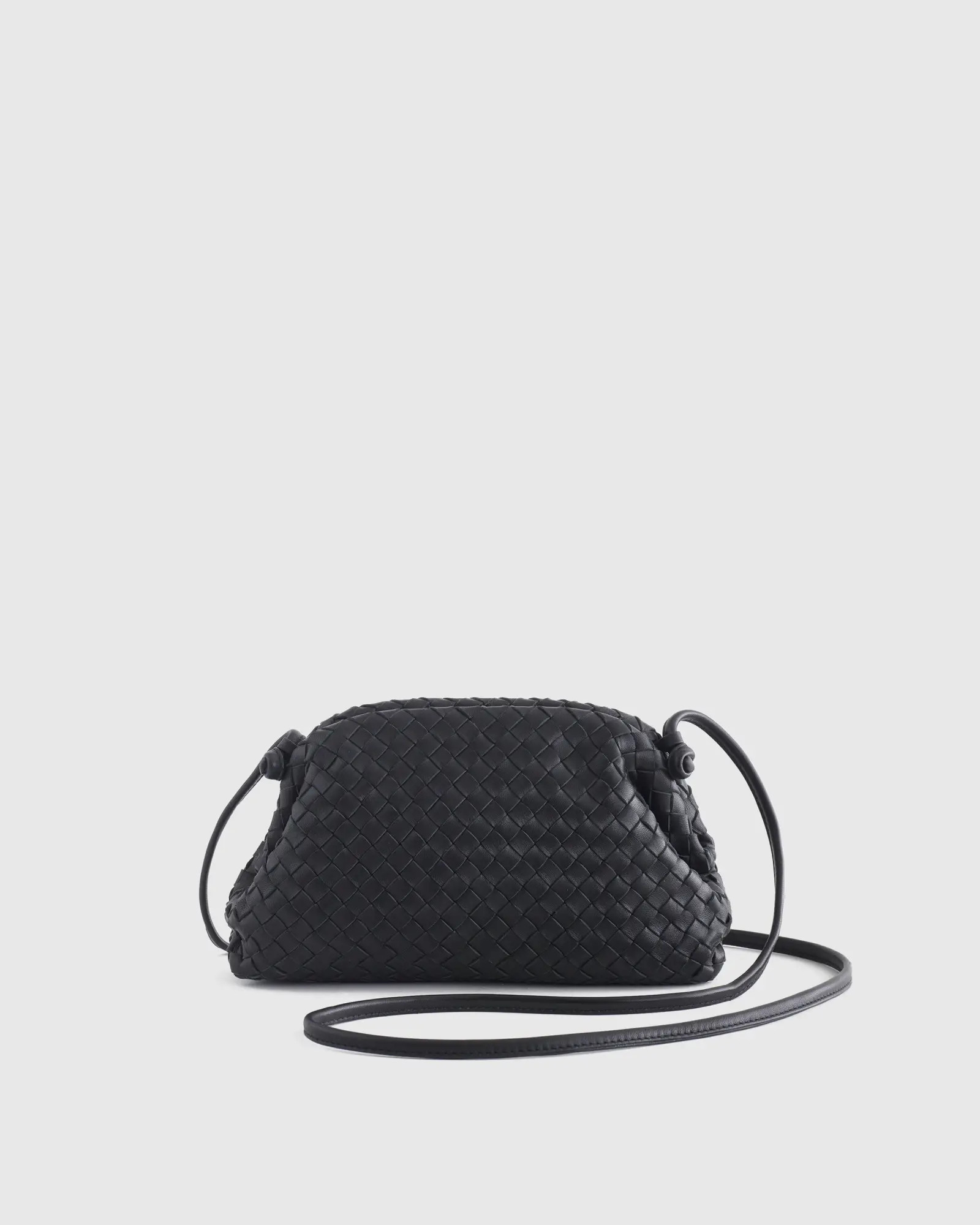 Italian Leather Handwoven Pouch Crossbody Clutch in Black | Quince