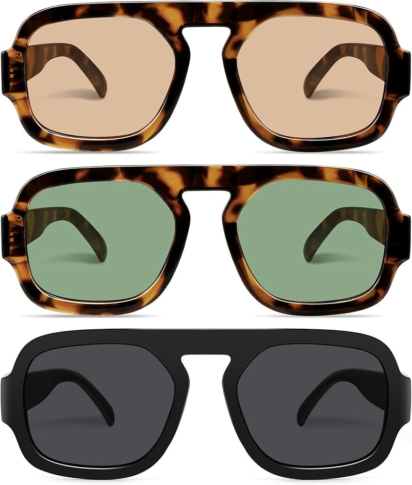 Retro Square Aviator Sunglasses for Women Men 70s Vintage style Shades Trendy Flat Top UV Protect... | Amazon (US)