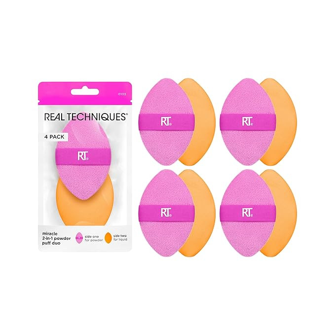 Real Techniques Miracle 2-In-1 Powder Puff 4 Pack, Dual-Sided, Full Size Makeup Blending Puff, Re... | Amazon (US)
