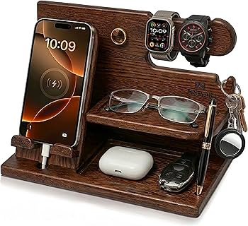 TESLYAR Wood Phone Docking Station for Men - Desk or Nightstand Organizer - Birthday Gifts for Hu... | Amazon (US)