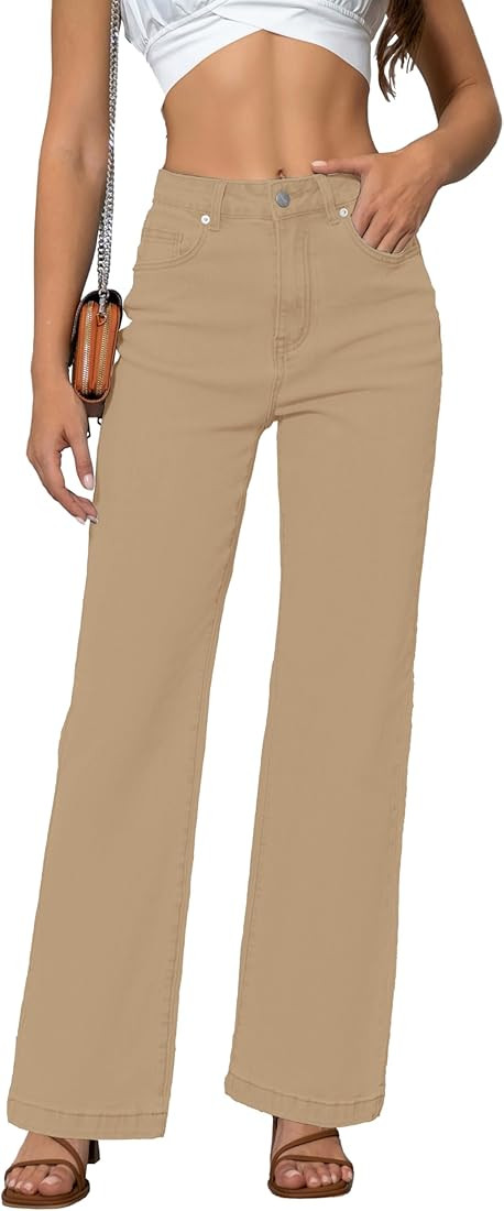 Womens Jeans Mid Waisted Straight Leg Loose Stretchy Lightweight Tummy Control Trendy Jeans for W... | Amazon (US)