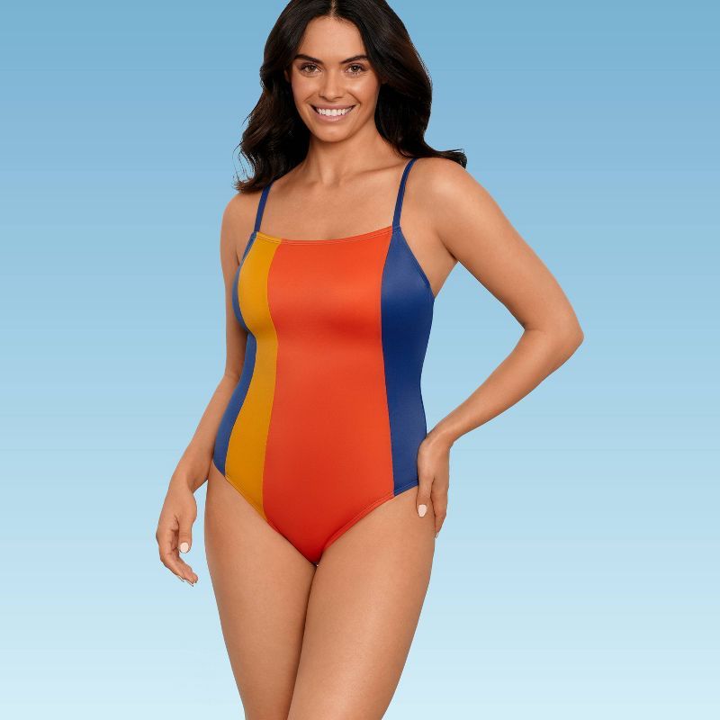 Women's Slimming Control Colorblock One Piece Swimsuit - Beach Betty by Miracle Brands Orange | Target