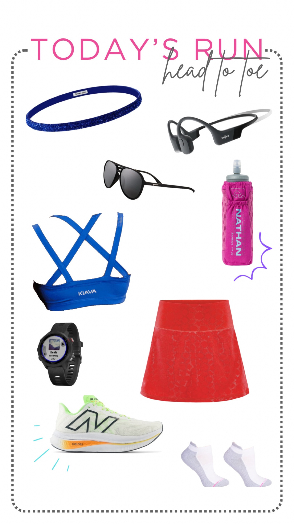 Today’s Run Essentials

Kiava Clothing
Crowned Athletics
Nathan Sports
Garmin
New Balance
Goodr
Shockz
Sparkly Soul
Dr. Motion#LTKFitness 

#LTKActive #LTKStyleTip