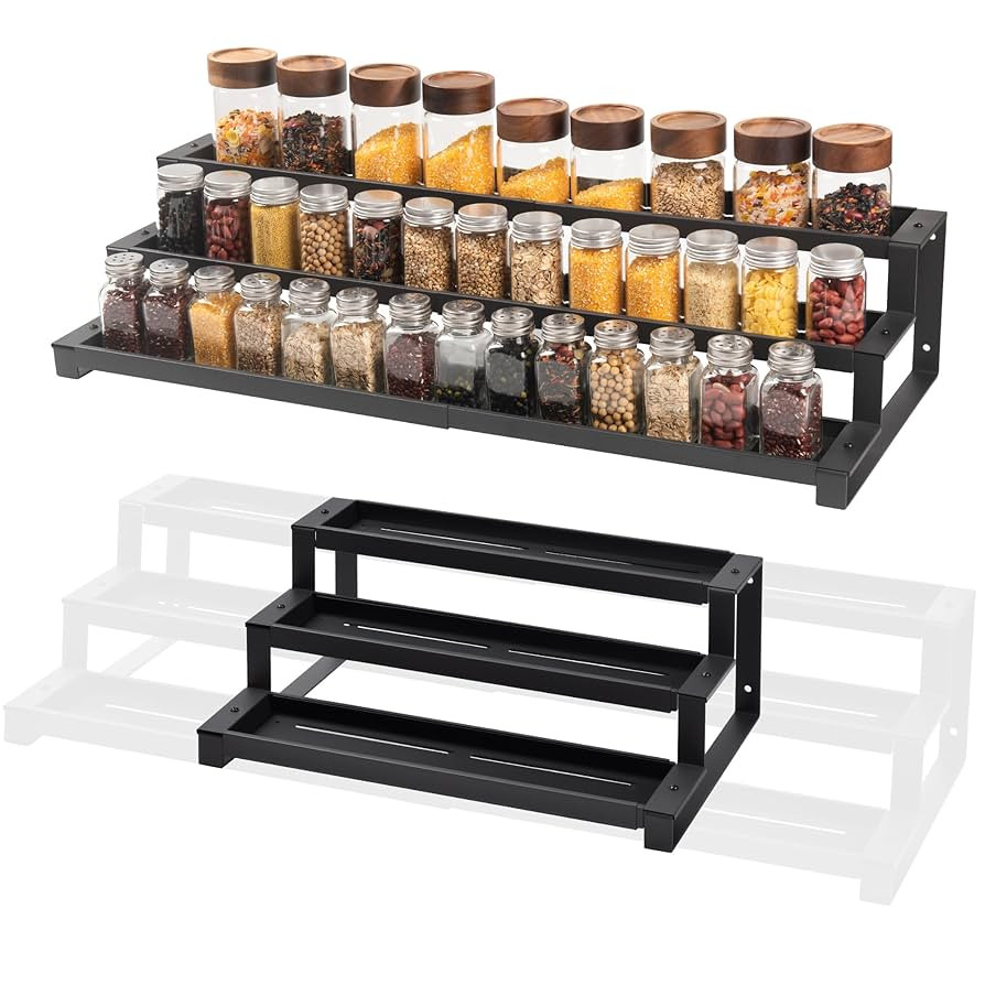 GOENDR Expandable Spice Rack Organizer for Cabinet, 3 Tier Metal Spice Organization,16"-29.5" Wid... | Amazon (US)