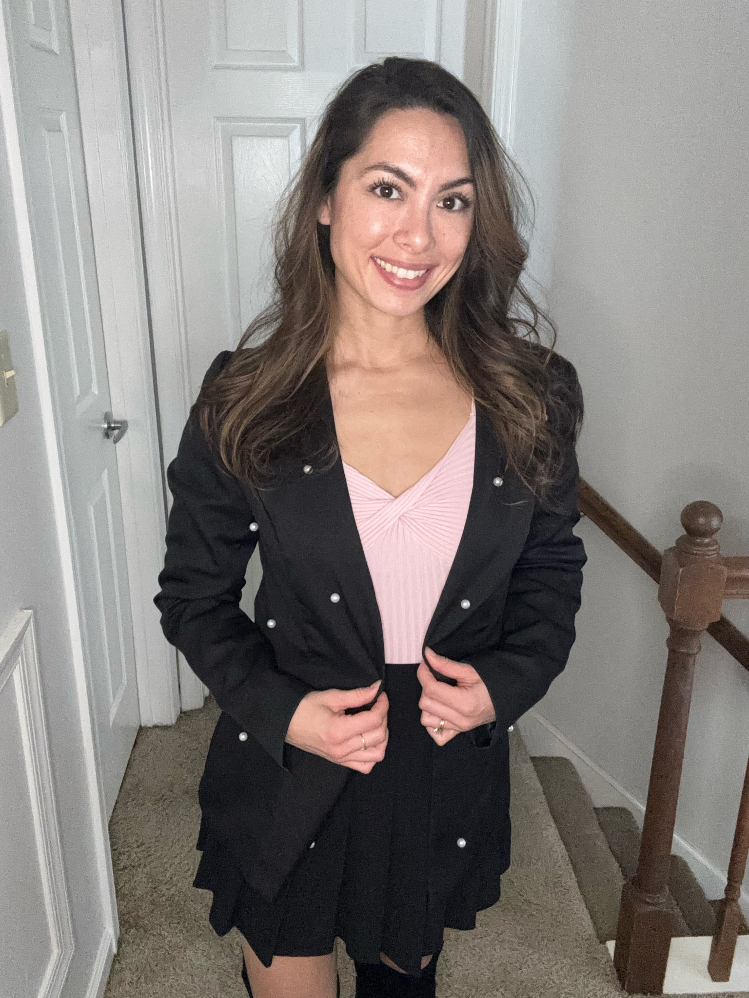 My favorite blazer goes great overtop of any outfit. The pearl embellishment is to die for. This is definitely giving business casual but also a cute look for date night or Valentine’s Day. Love this paired with the skirt too!

#LTKStyleTip #LTKFindsUnder50 #LTKSeasonal