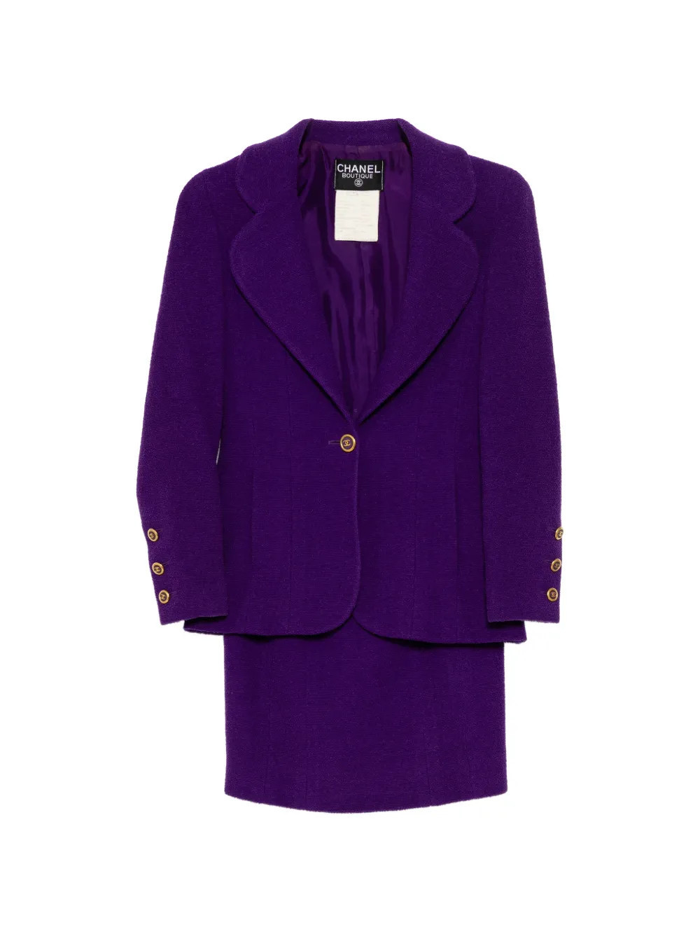CHANEL Pre-Owned Single-breasted tweed suit set - Purple | Farfetch Global