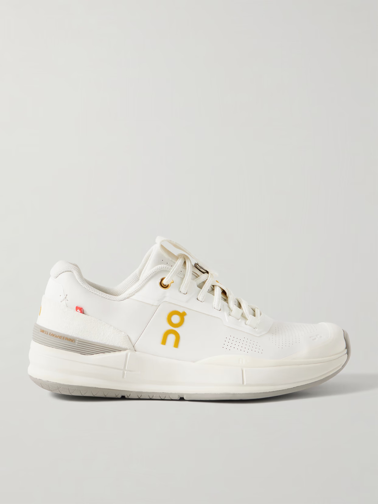 ON - + Roger Federer The Roger Pro Ace Felt-trimmed Leather Sneakers - Cream | NET-A-PORTER (US)