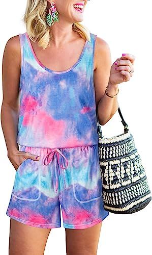 ReoRia Womens Summer Scoop Neck Sleeveless Tank Top Short jumpsuit Rompers | Amazon (US)