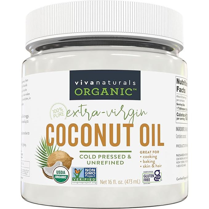 Viva Naturals Organic Coconut Oil - Unrefined, Cold-Pressed Extra Virgin Coconut Oil, USDA Organi... | Amazon (US)