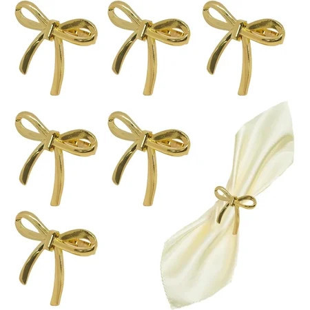 6Pcs Bow Napkin Rings Gold Elegant Ring Holders for Napkins Vintage Metal Holder Set for Bridal Dinner Wedding Party and Banquet Table Decorations | Walmart (US)