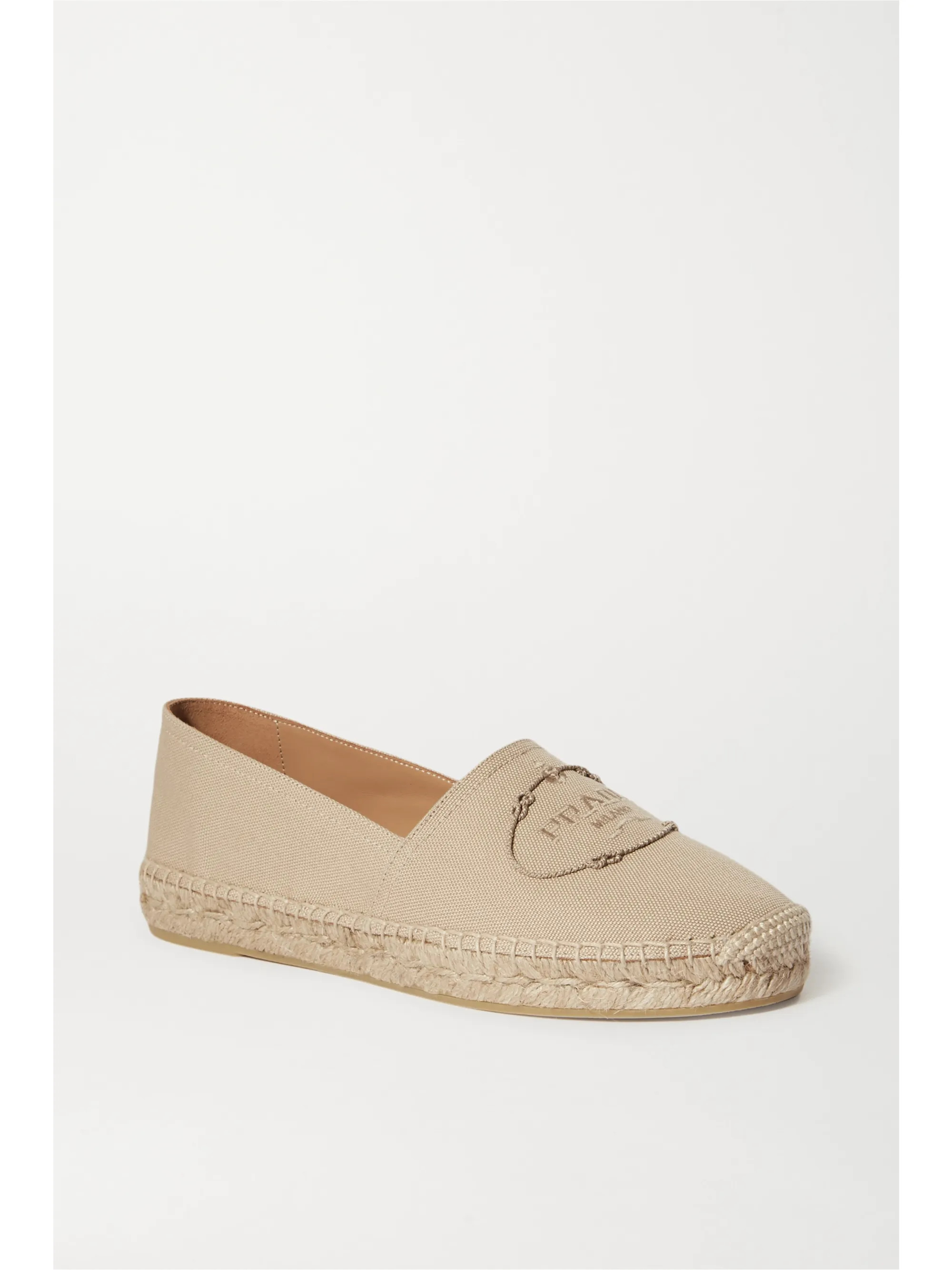 Beige Logo-embossed canvas espadrilles | Prada | NET-A-PORTER | NET-A-PORTER (UK & EU)