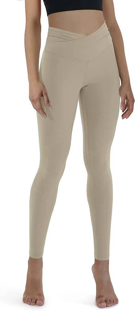 ODODOS Women's Cross Waist Yoga Leggings with Inner Pocket, Sports Gym Workout Running Pants -Inseam | Amazon (US)