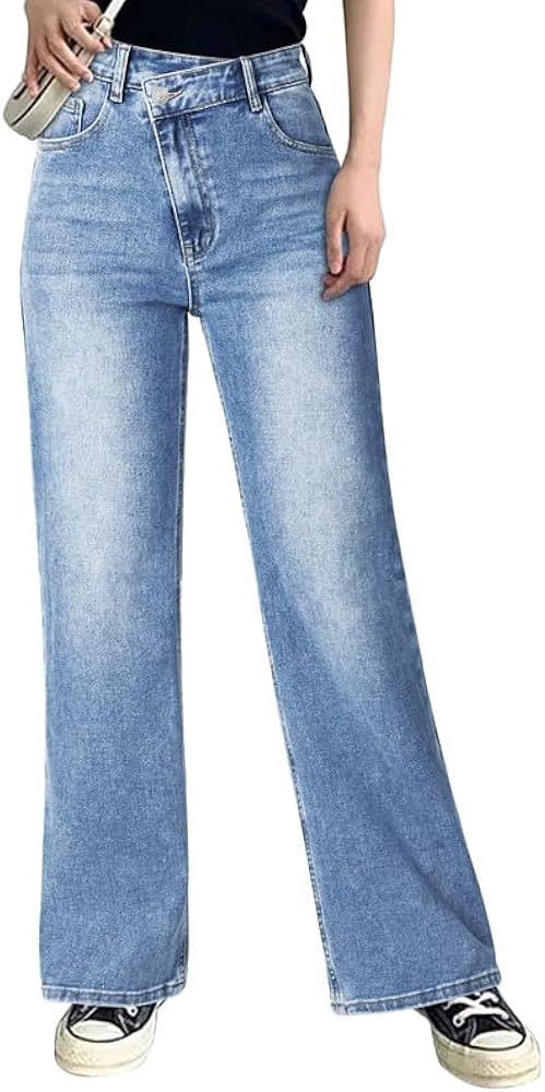 Genleck Wide Leg Jeans for Women – High Waisted Crossover Jeans Stretch Boyfriend Jeans Crisscr... | Amazon (US)