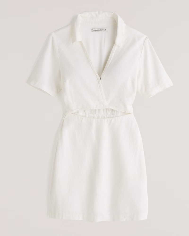 Women's Linen-Blend Cutout Shirt Dress | Women's New Arrivals | Abercrombie.com | Abercrombie & Fitch (US)