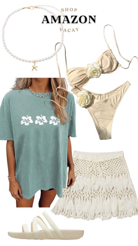 Amazon, vacation, big T-shirt, bikini, cover up, necklace, spring outfit, beach outfit 

#LTKfindsunder100 #LTKswim #LTKtravel