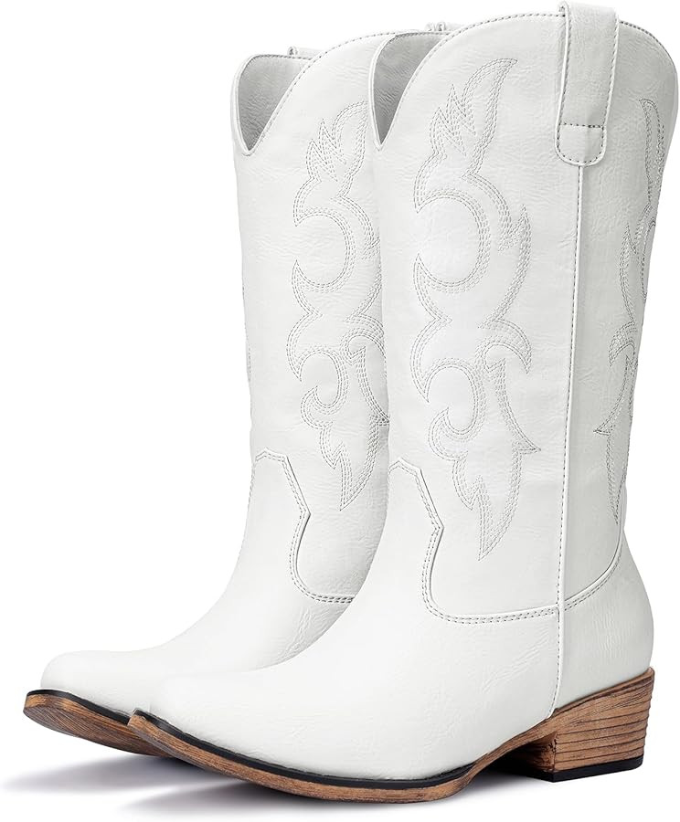 Cowboy Boots for Women - Embroidered Cowgirl Boots Western Mid Calf Fashion Chunky Heel Pointed T... | Amazon (US)